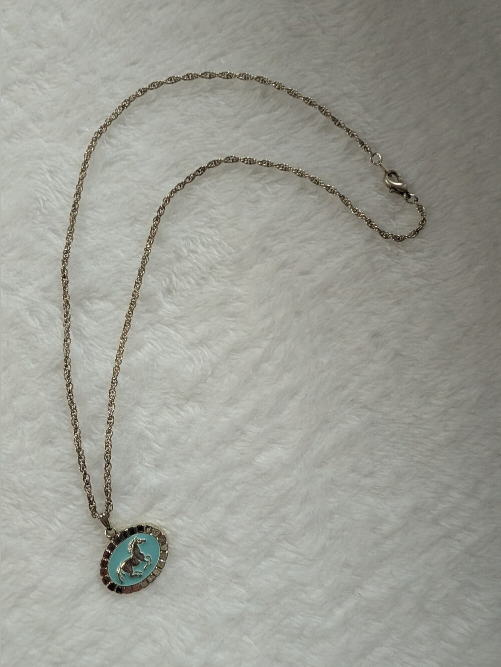 Vintage CCI Silver Chain Necklace with Turquoise Enamel Horse Pendant